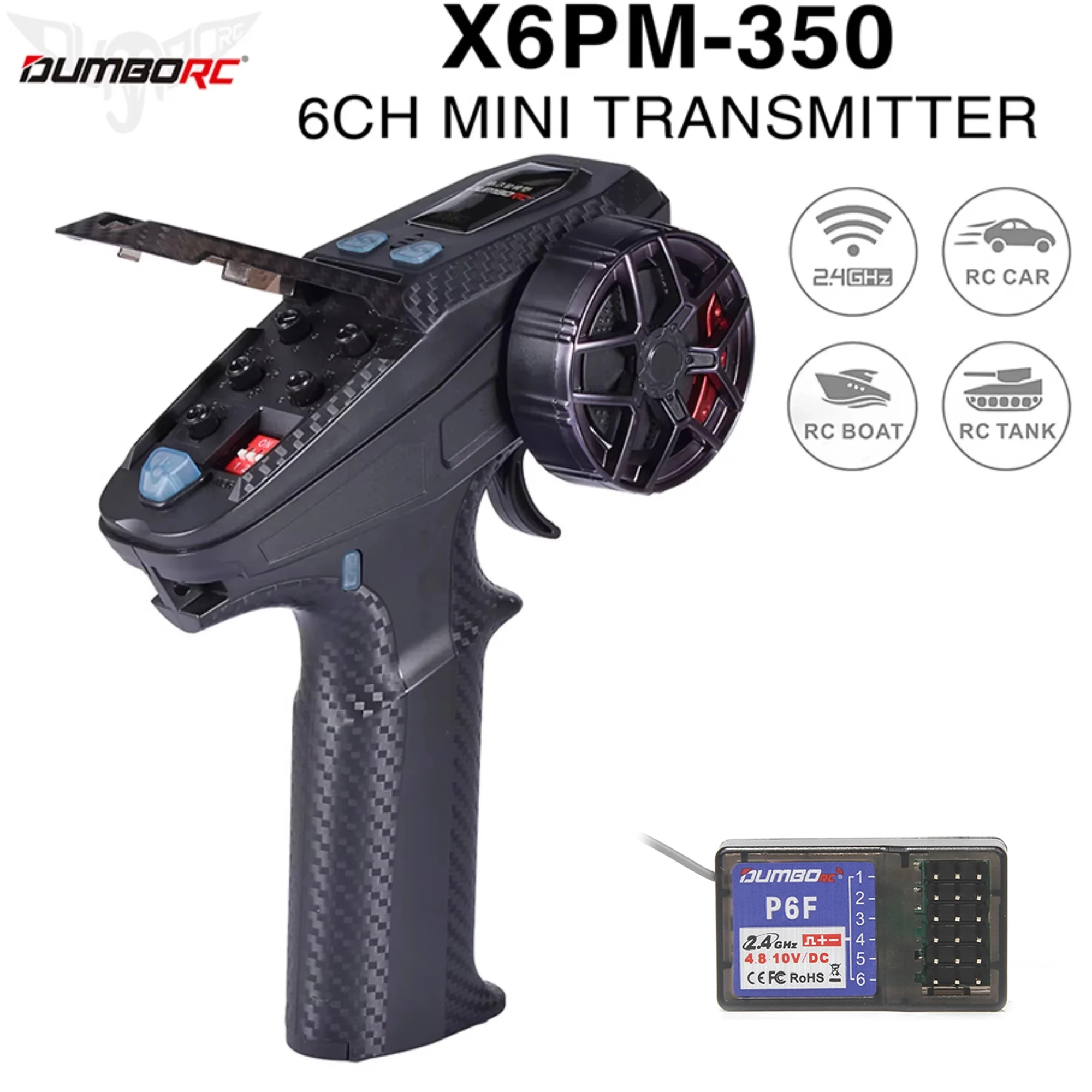 

DUMBORC X6PM-350 RC Mini Transmitter Controller 6CH 2.4GHZ 4.8-12V with X6F P6F Receiver Universal for RC Car Boat Tank