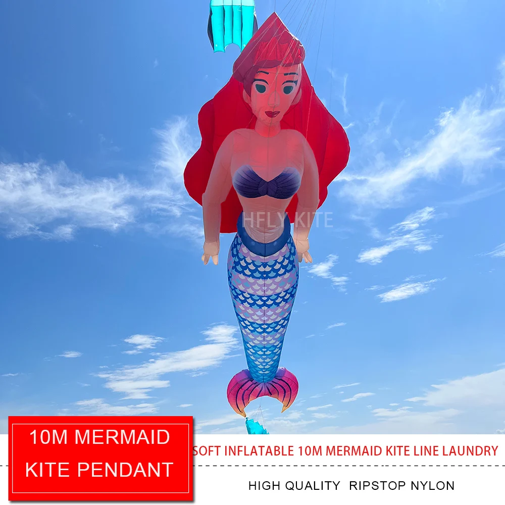 HFLY New Arrival Large 10m Mermaid Kite Line Laundry for Adults High Quality 40D Nylon Show Kites Pendant