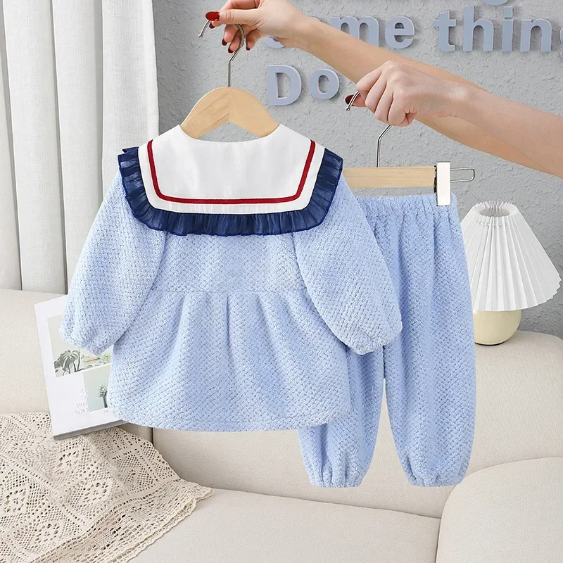 2024Girls Children Home Clothes Boy Kids Sleepwear Newborn Cute Bear Pajamas Two Piece Set Casual Pajamas Autumn Winter Clohting