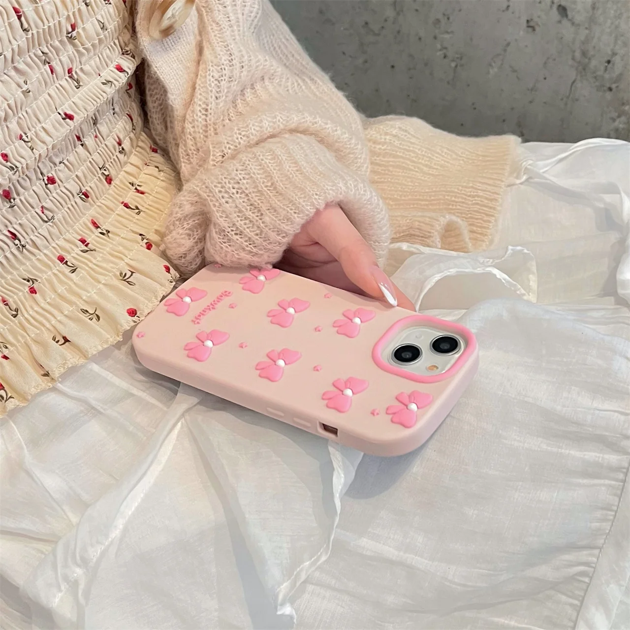 Pour Samsang Galaxy S23 S24 S25 Ultra A56-5g A36-5g A55 A35 S24FE 3D rose poire nœud papillon coque de téléphone couverture arrière en Silicone souple