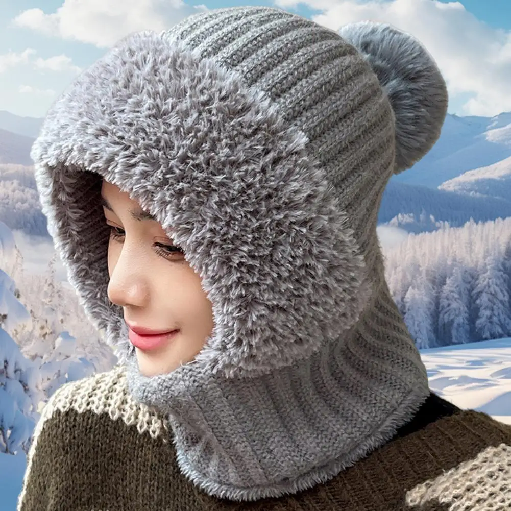 

Women Solid Color Hat Winter Hat Scarf Combo for Women Knitted Windproof Outdoor Cap with Full Thick Warm for Weather