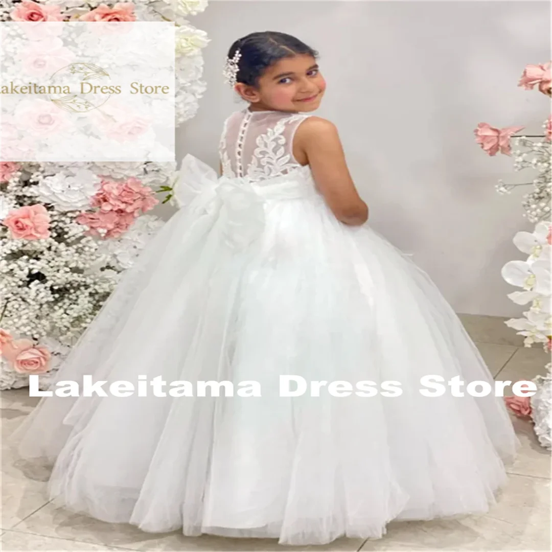 Customization Tulle Lace Printing Flower Girl Dress Princess Ball First Communion Dresses Kids Surprise Birthday Present