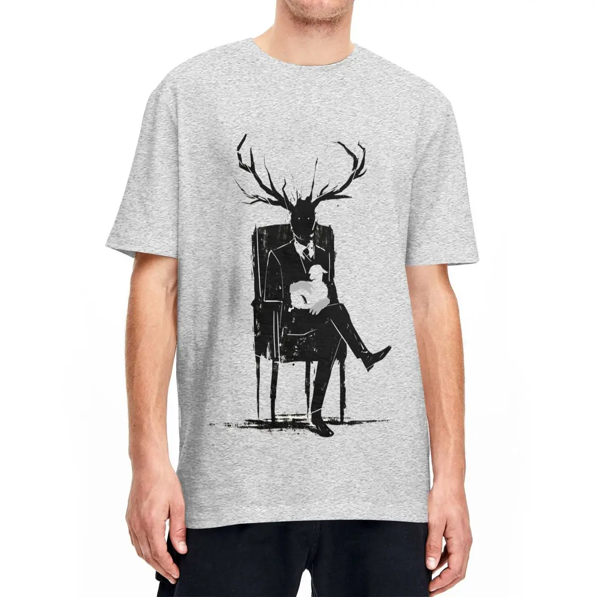 Hannibal Lecter NBC Stag Antlers Lamb T-Shirt Mens 100% Cotton T Shirts Summer O Neck Leisure Tee Shirt Casual Big Size Clothing