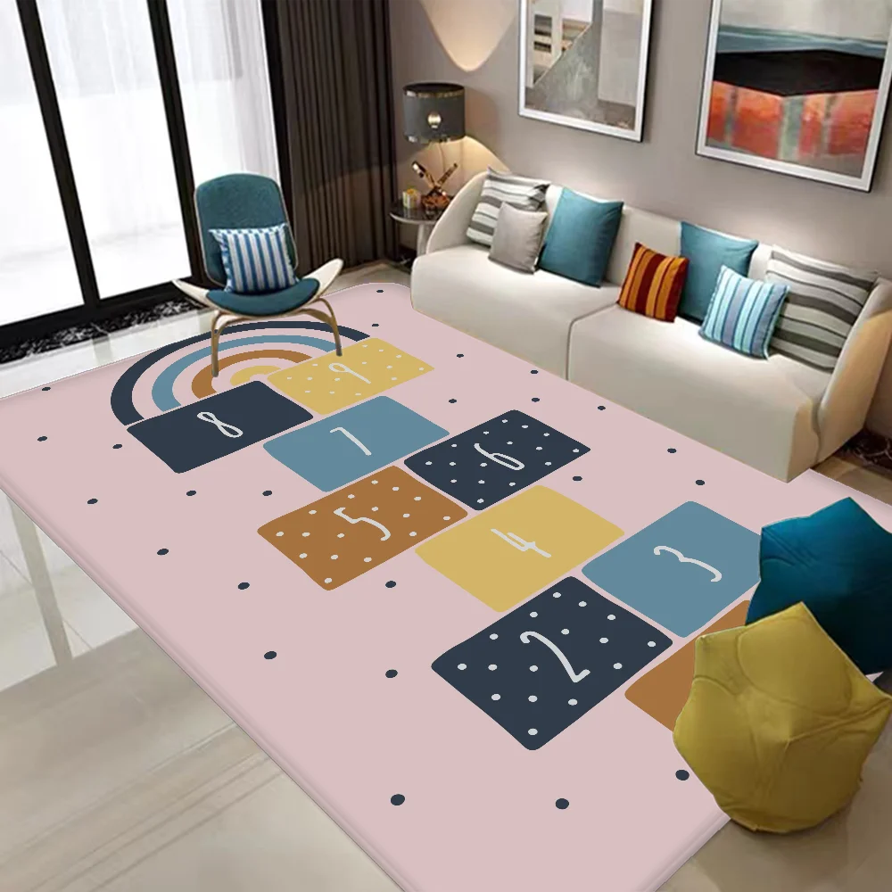 Cartoon Hopscotch Print Door Mat Washable Non-Slip Living Room Sofa Chairs Area Mat Kitchen Toilet Rug