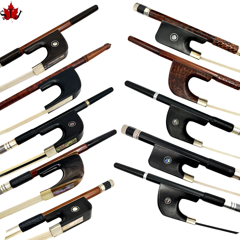 

France/Germany style 4/4 3/4 1/2 Double Bass bow,Brazilwood/Snakewood/Black Carbon Fiber/Pernambuco wood,white/black horsehair