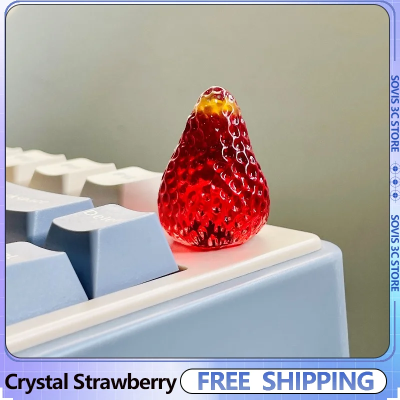 

Хрустальная клубничная ручка для клавиатуры, колпачки для клавиш 6 мм, полупрозрачные персонализированные механические колпачки для клавиатуры ручной работы Hi8, подарок с фруктами