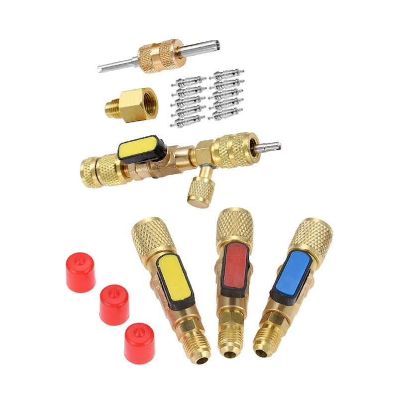 

1 Set Brass R410A Refrigerant Straight Ball Valves SAE Valve & 1 Set R410A R22 Valve Core Remover Installer Tool