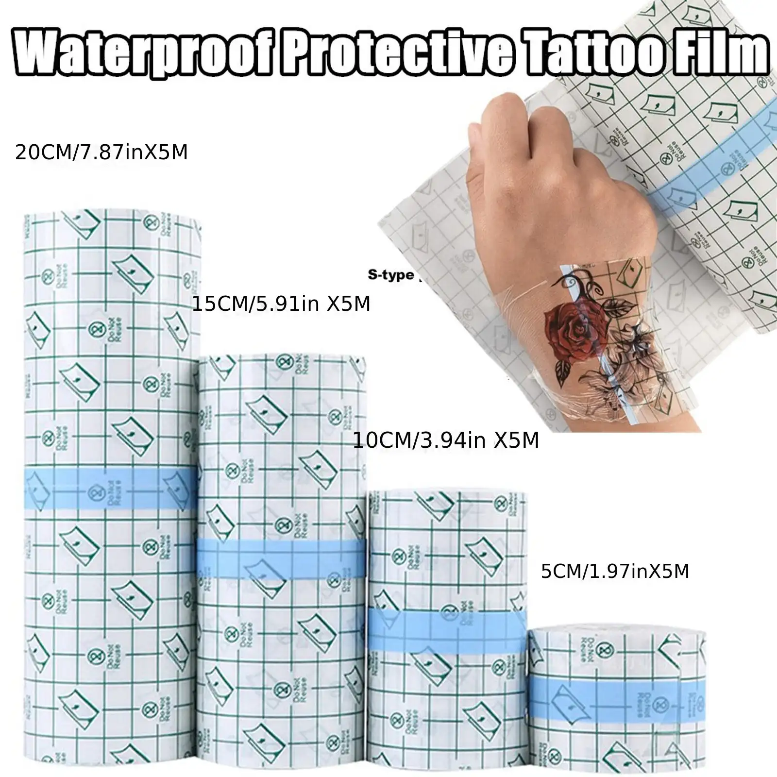 Audersigt 1 Roll Waterproof Tattoo Film PU Tape Aftercare Protective Tattoo Adhesive Repairing Bandages Tattoo Accessories