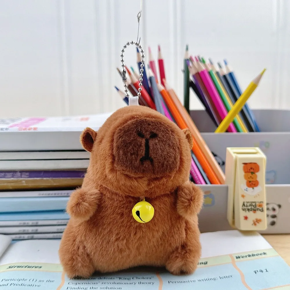 Novo capivara chaveiro de pelúcia animal de pelúcia com corrente bradde pendurado ornamento simulação fofo boneca presente crianças brinquedo presente da menina