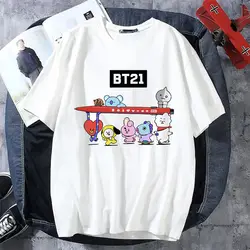 Summer new BT21 loose T-shirt top cute cartoon thin parent-child black and white short sleeves Children's holiday gifts