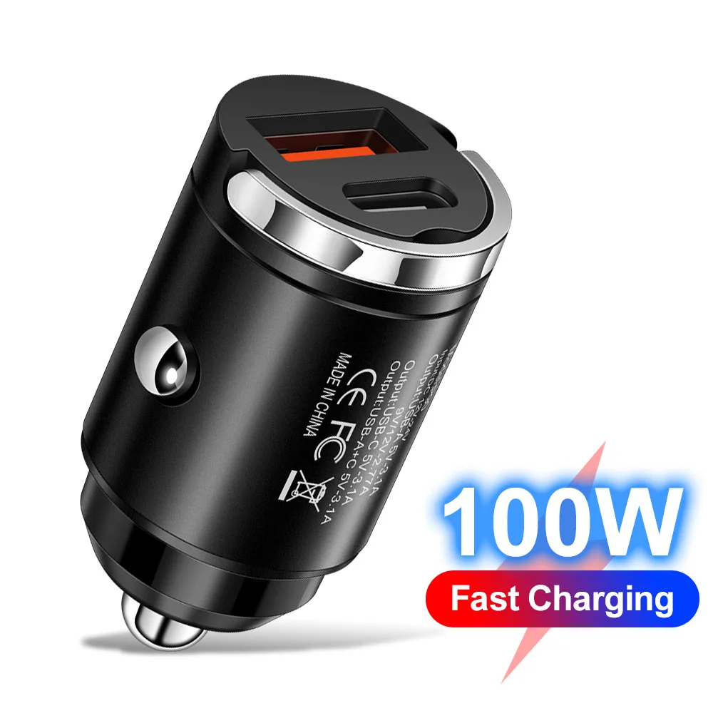 66w Car Charger Super Fast Charger Metal One Tow Two Car ChargerFlash Charger Mini Pull Ring New Pd Car Charger Car Electronic