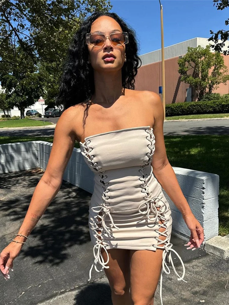 Nibber Fashion Hollow Bandage Design 2 Piece Set Woman Off Shoulder Backless Corset Tops+Skinny Mini Skirts Hot Girls Sexy Suits