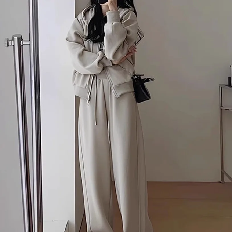 

Autumn Winter Women's Zipper Long Sleeve Hoodies And Pants Two Piece Sets Women Fashion Warm Tracksuits
