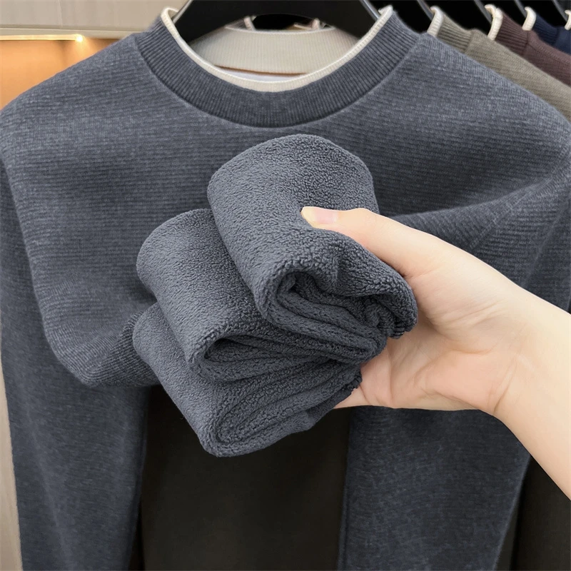 Herbst Neuer Herren Einfarbiger O-Ausschnitt Strickpullover Fake Zweiteiler Designer Weicher Langarm-Pullover Oberteil Lässige Herrenbekleidung – Detail 11