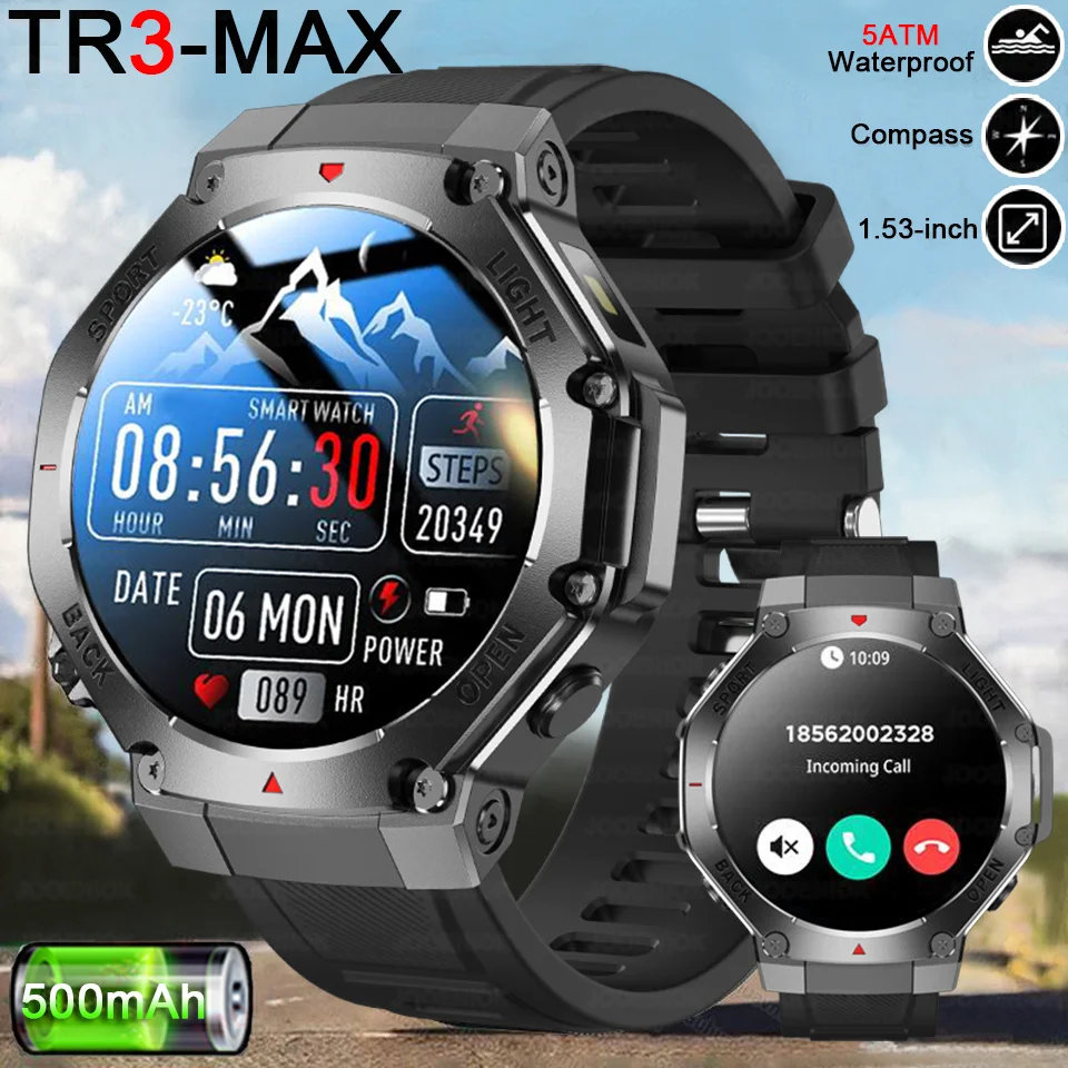 2025 جديد الرجال الرياضة ساعة ذكية لتحديد المواقع AMOLED رصد معدل ضربات القلب مصباح ليد جيب NFC بلوتوث دعوة 3ATM مقاوم للماء الساعات الذكية