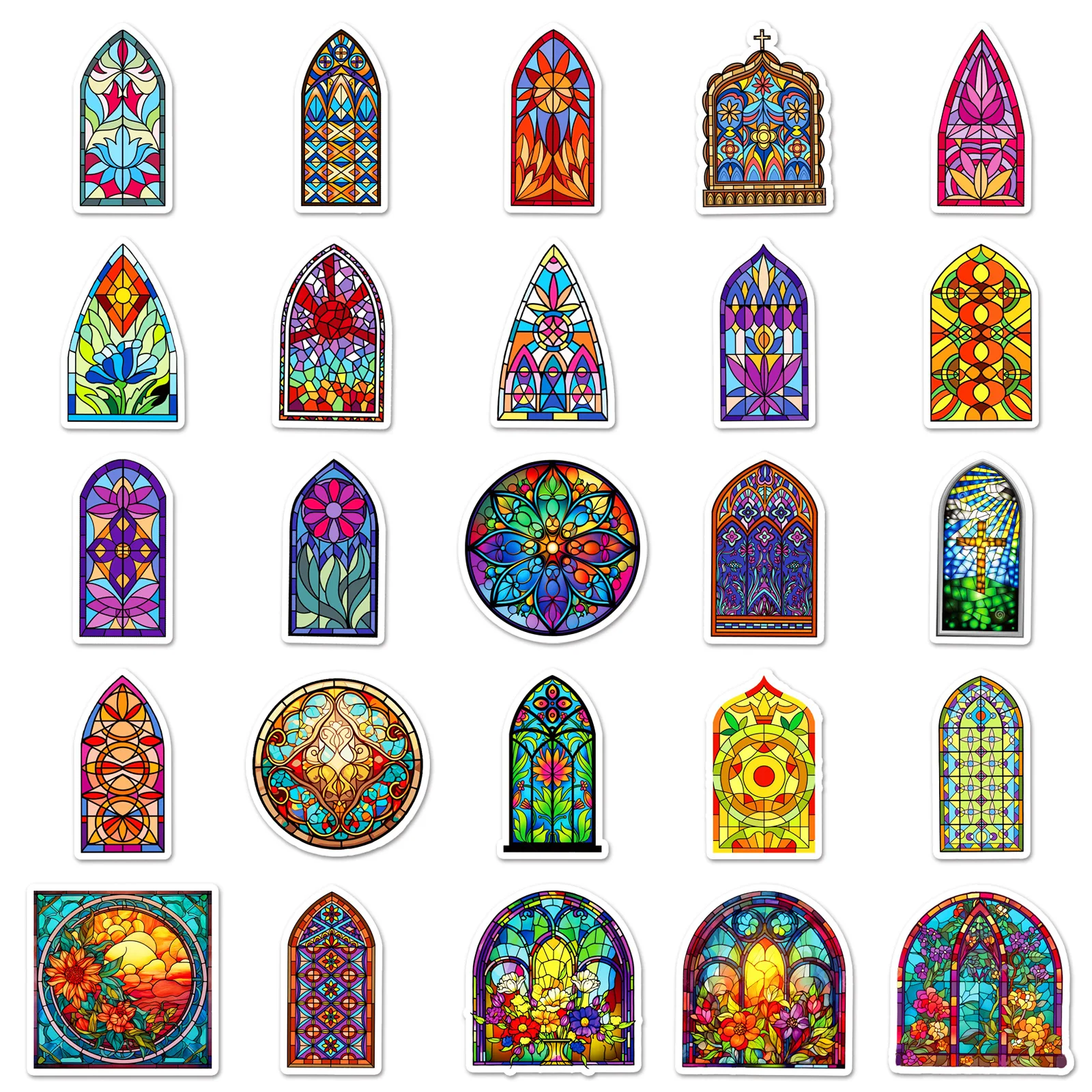 Retro Colorido Igreja Vidro Série Adesivos, Graffiti, Adequado para Laptop, Capacetes, Decoração Desktop, Brinquedos DIY, 50Pcs