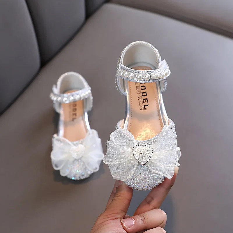 Rindu Cross border Autumn New Girls' Princess Girls' Small, Medium, and Big Children's Pearl Princess Single Shoes Leather Shoes