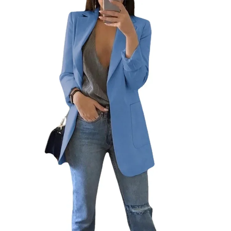 Blazer Vintage coreano de gran tamaño para mujer, trajes de oficina, chaqueta de Color sólido, abrigo informal suelto, prendas de vestir exteriores