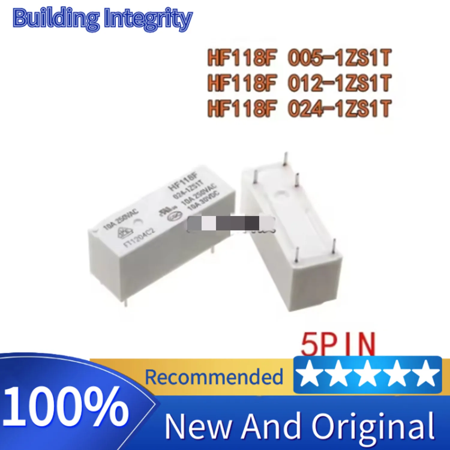 10PCS New Relay HF118F 005-1ZS1T HF118F-012-1ZS1T HF118F 024-1ZS1T HF118F 012-1ZS1T HF118F 024 1ZS1T JQX-118F 5PIN 10A