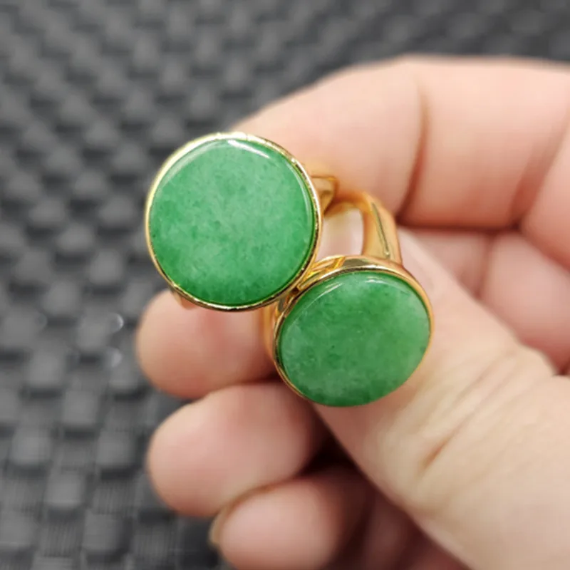 Round Jade , Emerald Green With White Background, Adjustable , Plain Ring