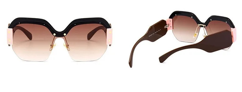45341 Lady Trend Quadratische Halbrahmen-Sonnenbrille, große Größe, Cat-Eye-Nieten-Schutzbrille, Designer-Sonnenschutz mit Farbverlauf und Spiegel – Detail 12