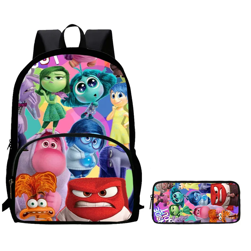 2Pcs Set School Backpack with Front Pocket,Cartoon I-ins-ide Out School Bags for Girls Boys,Large Child Backpack for Aged 5-10