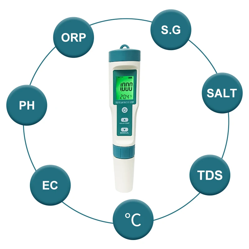 Westrune medidor de ph digital 7 em 1 ph/orp/ec/temperatura/sal/s.g/tds testador de qualidade da água analisador de qualidade da água para piscina potável