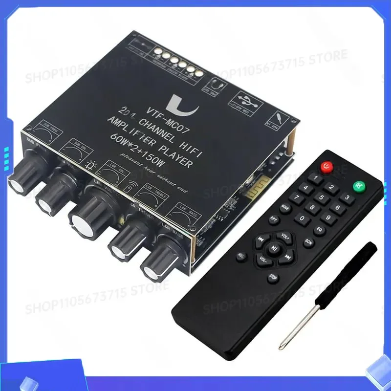 for A32T 2.1 Channel Class D Bluetooth 5.3 Power Amplifier Board 2x60W+150W Subwoofer Module with USB Sound Card Equalizer