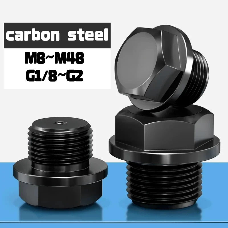 

M8~M48 G1/8~G2 male carbon steel End Plug With Flange Hex Head Hydraulic black