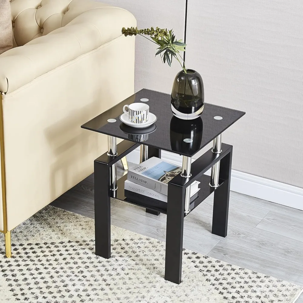 Coffee Table Set of 3, Modern Black Living Room Tables, Coffee and End Tables, 3pcs Coffee Table Set for Living Room