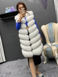 Veste courte en fourrure de renard véritable pour filles, glaçure en fourrure de renard, blanc fibre, grande taille, 90cm de long