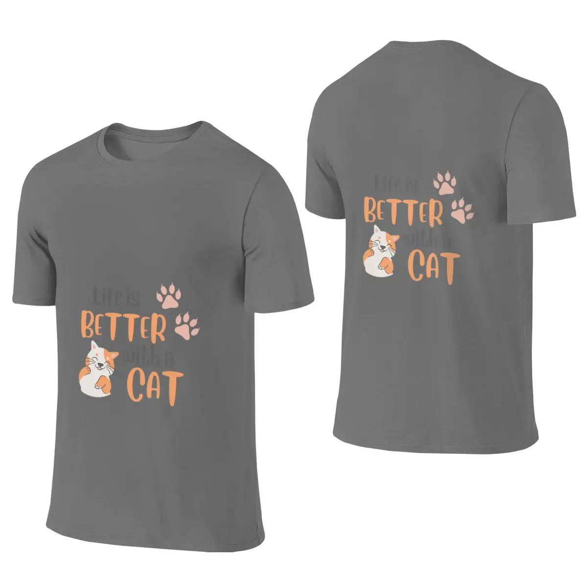 Orange Playful Cat Lovers Lifestyle And Hobbies T-shirt Sweat-Absorbing Reversible T-shirt Retro Vibe Designer Style Tee
