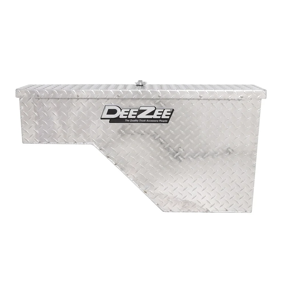 Aluminum Tool Box Truck Wheel Well Lockable Lift-Up Lid Sturdy Design Adjustable Features Diamond Tread Compatible with Driver's