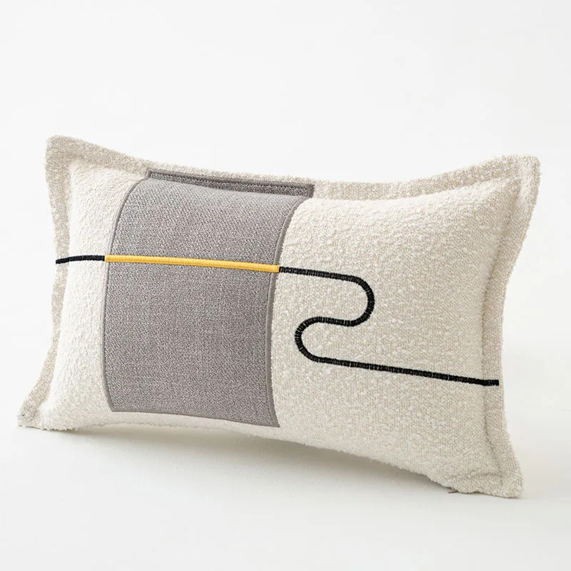 Minimalist Modern Living Room Sofa Pillow Cover New Chinese Style Abstract Line Single-Sided Embroidered Cushion Cover