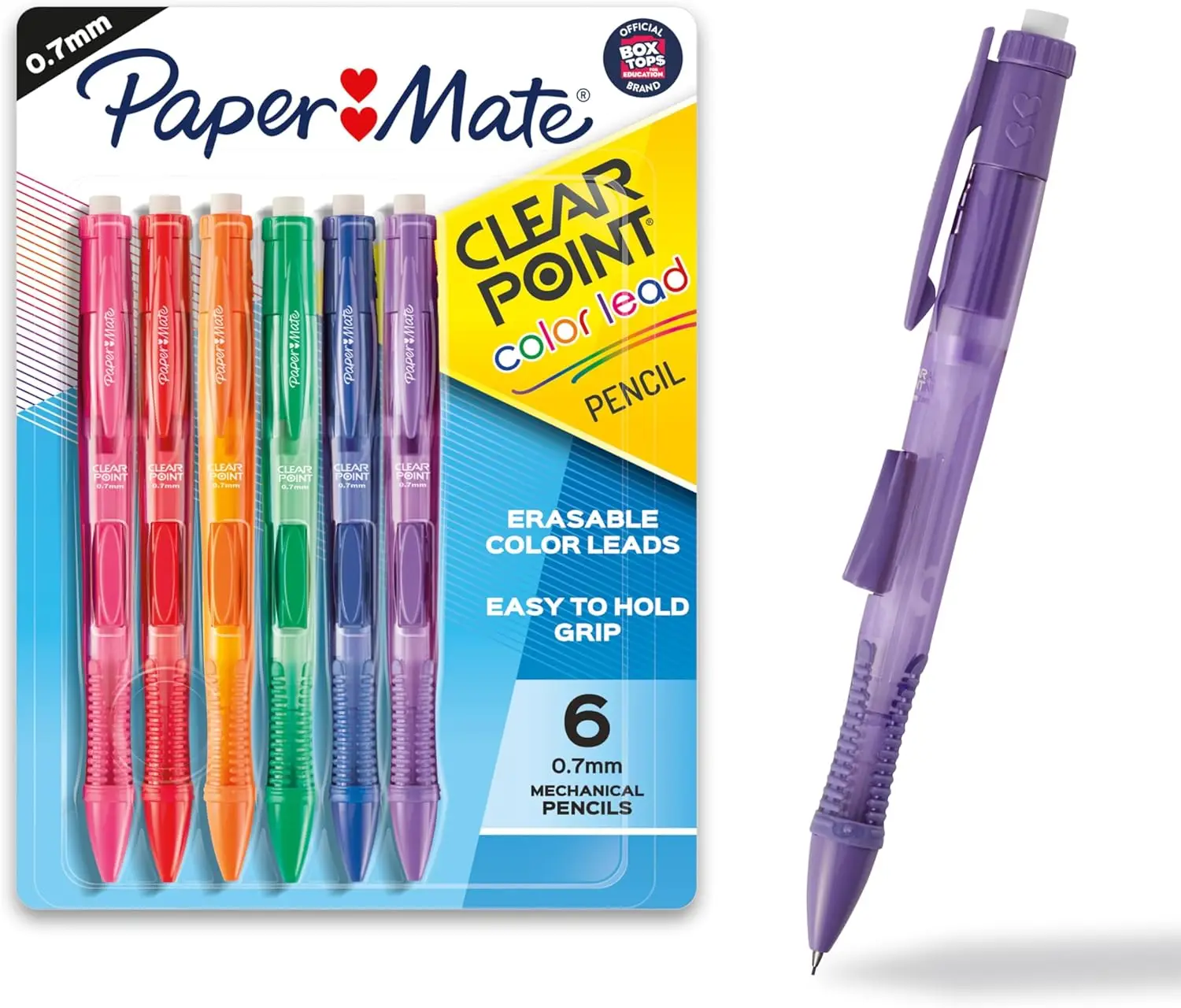 

Vibrant 0.7mm Mechanical Pencils with Erasable Leads, Comfort Grip, Translucent Barrels, 6-Pack Refillable Set