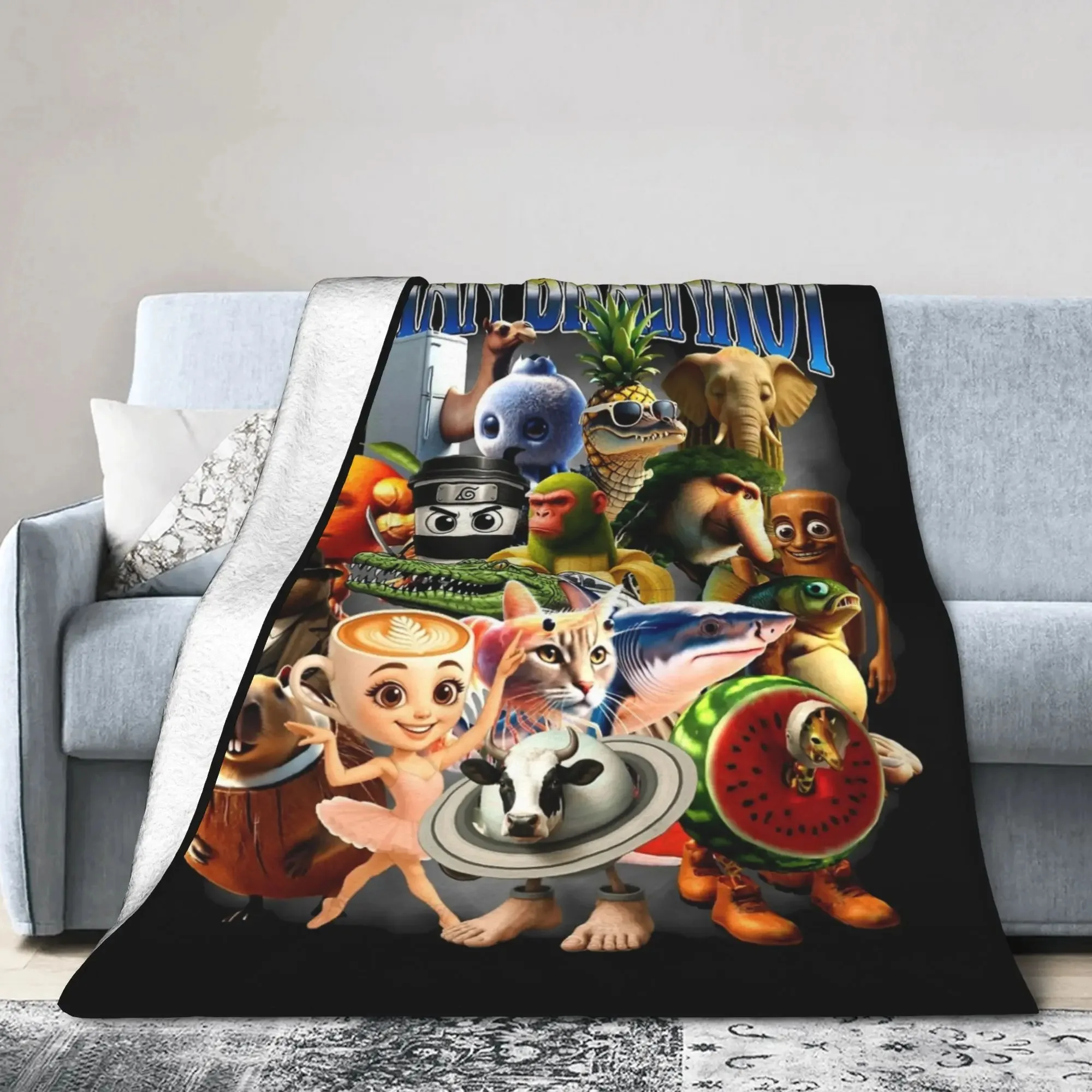 الإيطالية Brainrot Meme منقوشة الفانيلا بطانية لينة مريحة دافئة متعددة الأغراض في الهواء الطلق التخييم السفر هدية بطانية للنشر #1