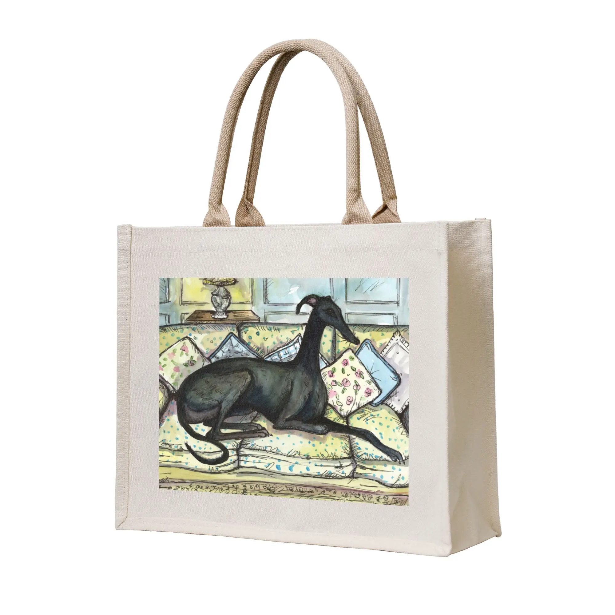 Custom Cartoon Greyhound Sighthound Dog Shopping Bags Women Portable Large Capacity Groceries Whippet Puppy Tote Shopper Bags