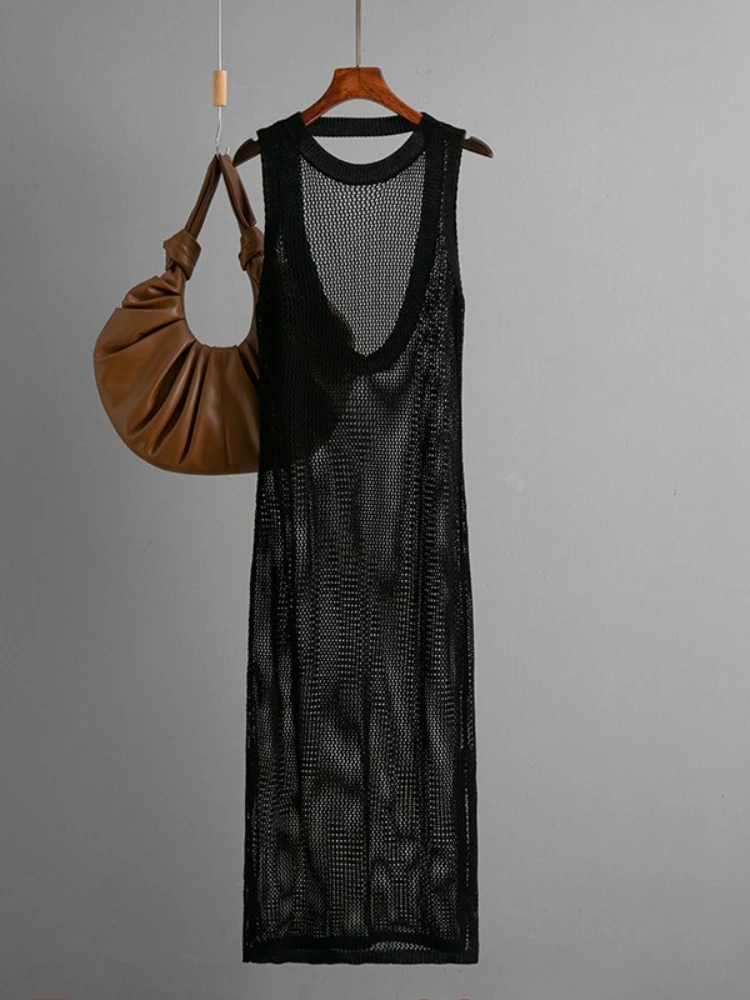 Neue Sommer Frauen Sexy Aushöhlen Lange Kleid Dünne Backless Design Ärmellose Kleider Fashion Solid Elegante Dünne Vestidos