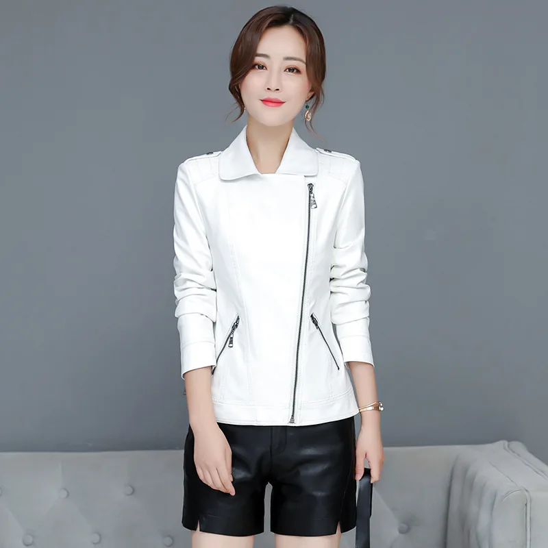 جديد إمرأة موتو سترة ربيع الخريف 2025 كول عصري سليم قصير سستة معطف جلد الغنم انقسام الجلود السائق سترة الشتاء