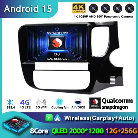 Android 15 Carplay Auto Car Radio Multimedia Player For Mitsubishi Outlander 3 RHD 2012-2018 Autoradio GPS Stereo 2din Head Unit