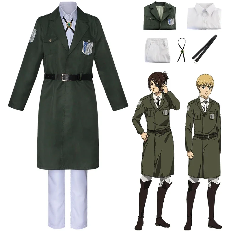 Disfraz de Anime de ataque a los Titanes, traje de Levi, Kyojin No Shingek, abrigo de soldado de la Legión de exploración, gabardina, uniforme de Halloween