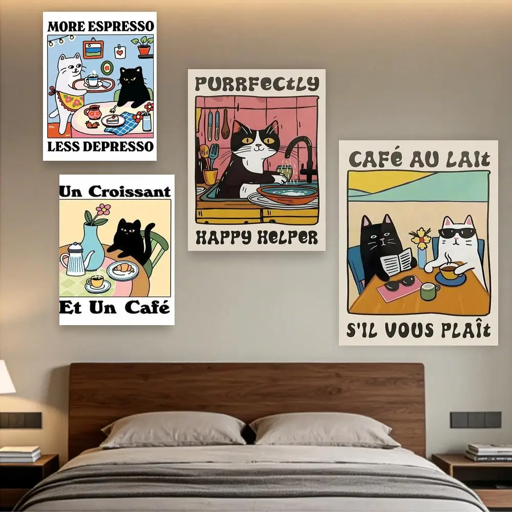 Cute Animals Canvas Printed Posters More Espresso Less Depresso Quotes Decorative Murals Modern Home Room Decor Gifts Unframed