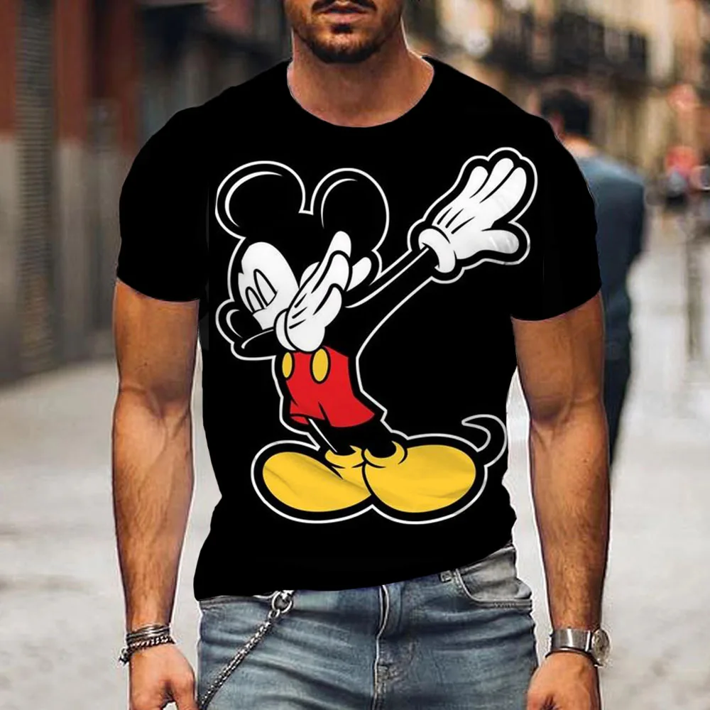 Men\'s T-Shirt Disney Mickey Mouse Headphones Fashion letters Tee Shirt Short Sleeve Cartoon T Shirt O Neck Clothing Big Size