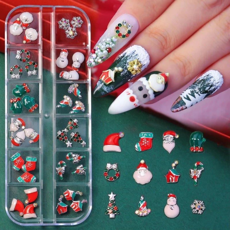 Prachtige Nail Art Charms Metalen Kerst Nail Art Strass Benodigdheden Kerstserie Nagelbedels voor DIY Nageldecoratie