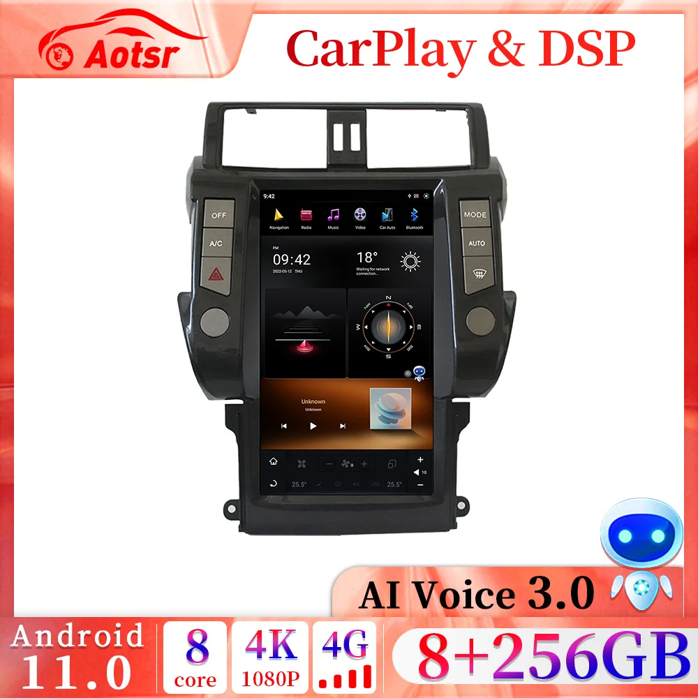 8 + 256GB 13,6 "Tesla pantalla Android 11 Radio de coche GPS para Toyota Land Cruiser Prado 2010-2017 Audio Multimedia reproductor DSP auricular