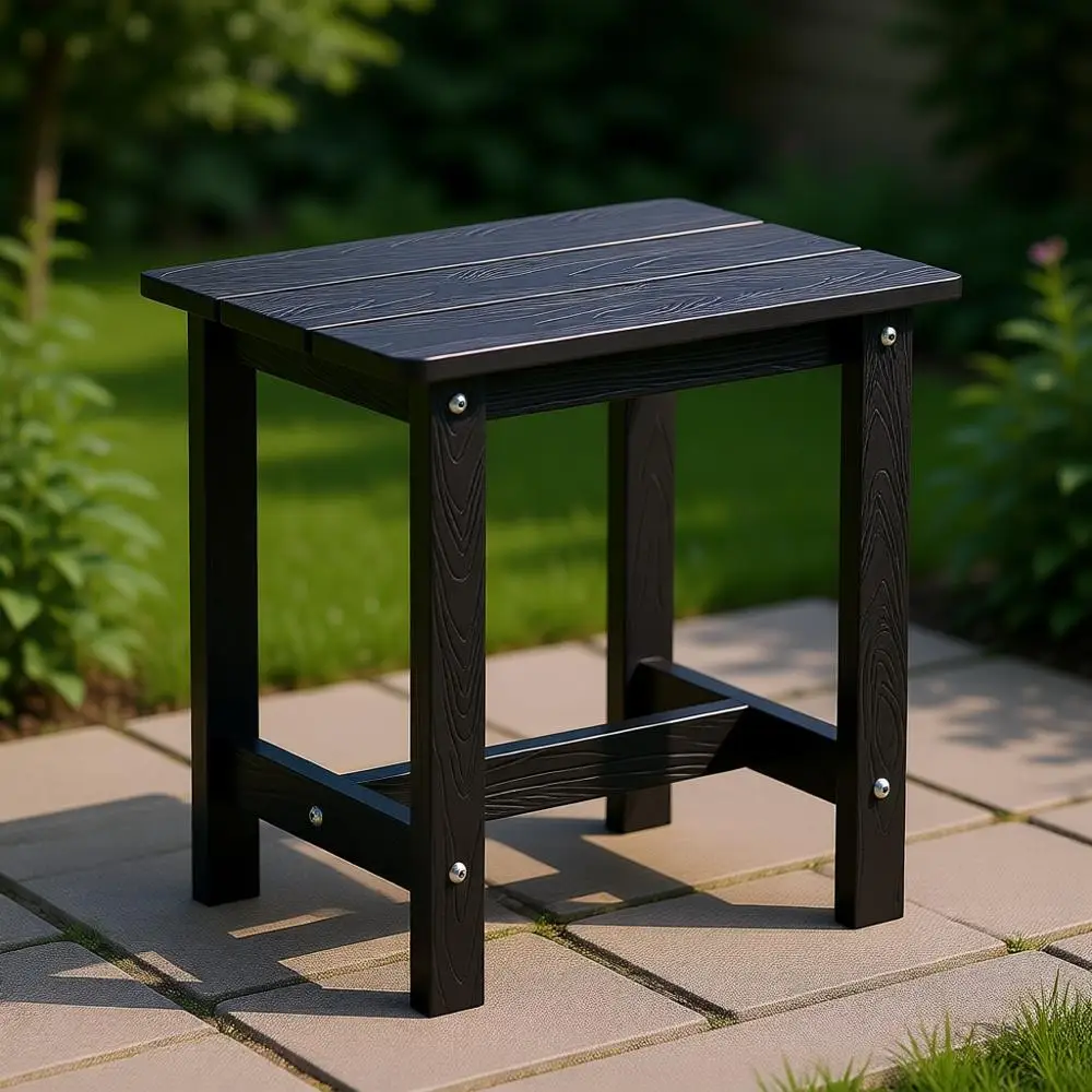 

Weatherproof Outdoor Side Table, Compact Adirondack Style, Ideal for Patio, Porch, Deck, Pool, Easy Maintenance, Black