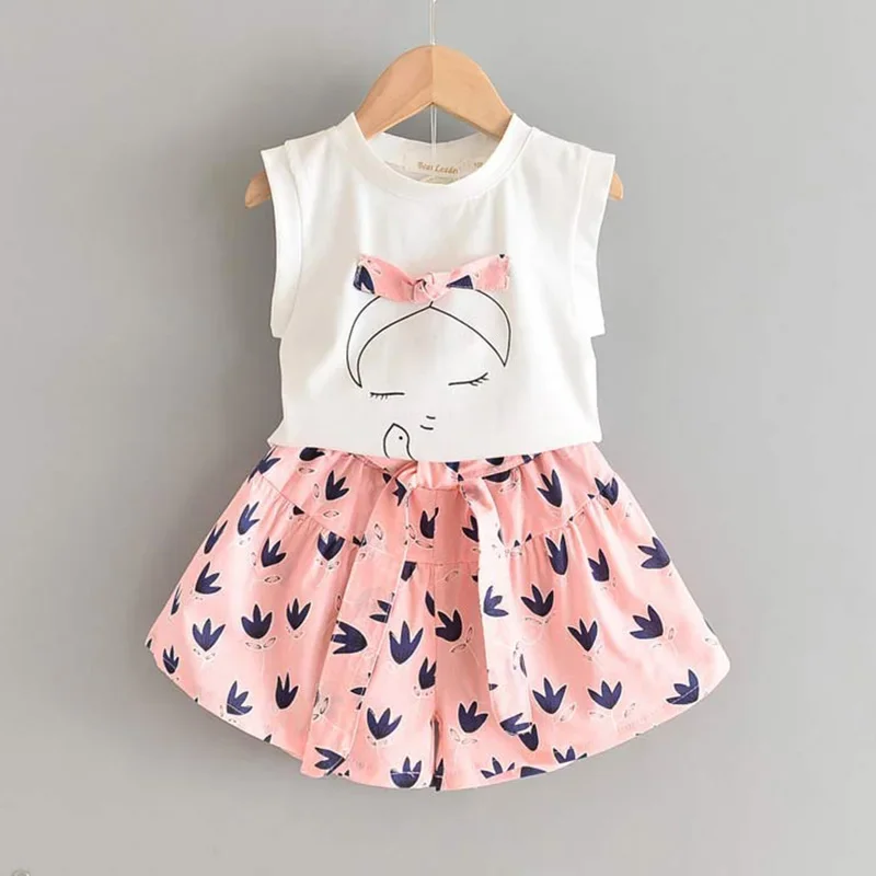 Bear Leader New Summer Casual Children Sets Chiffon Flowers Blue T-shirt Pants Girls Clothing Sets Kids Summer Set for 3-7 Years