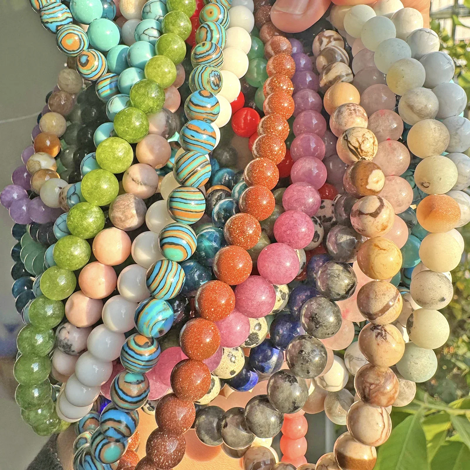 Natural Stone Black White Agate Blue Tiger Eye Obsidian Amazonite Sandstone Rose Quartz Amethysts Beads For Jewelry Making 15\