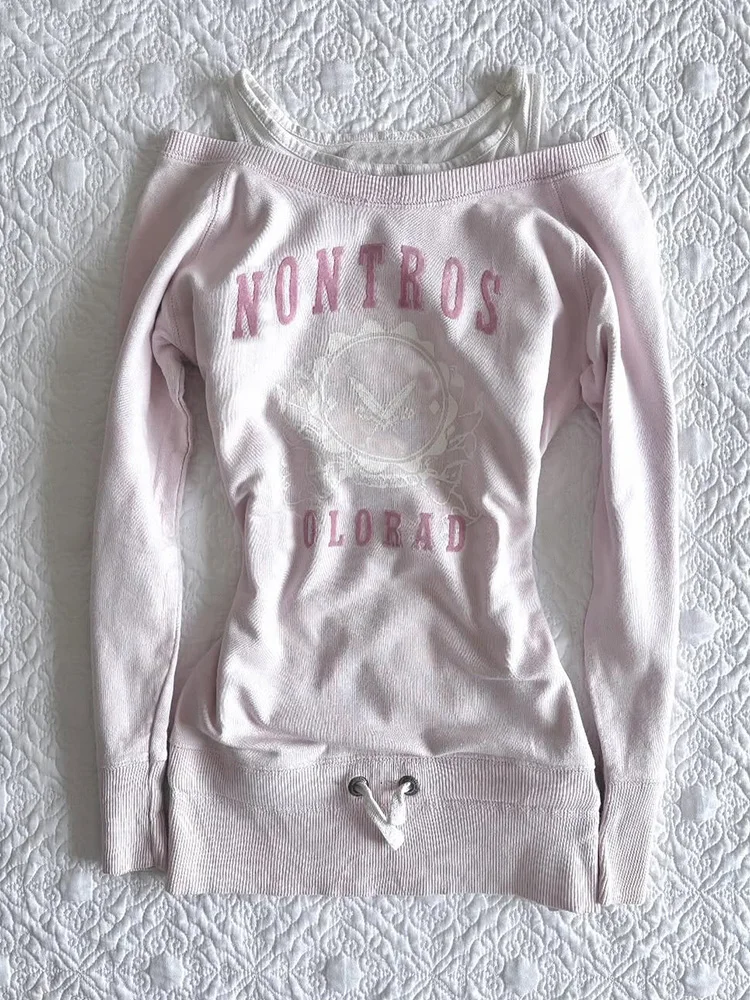 

BanzhiTao, оригинальный осенне-зимний розовый свитшот на одно плечо с буквенным принтом, женский дизайн Senation Spicy Girl, облегающий топ