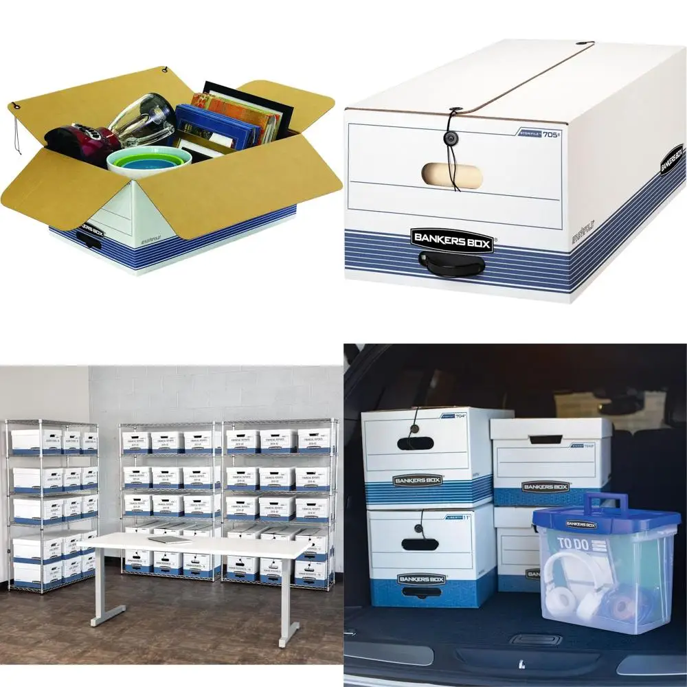 

Коробки для хранения средней прочности, штабелируемые, с застежкой на шнурке и кнопке, формат Legal, набор из 4 штук